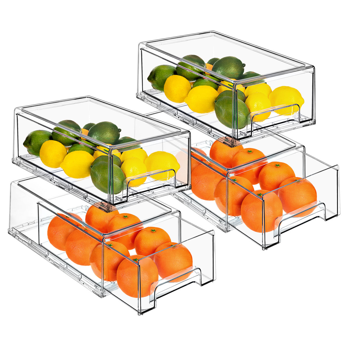 Sorbus Fridge Drawers - Clear Stackable Pull Out Organizer Bins - Food Storage Containers for Kitchen, Refrigerator, Freezer, Vanity Organization and Storage (4 Pack | Medium)